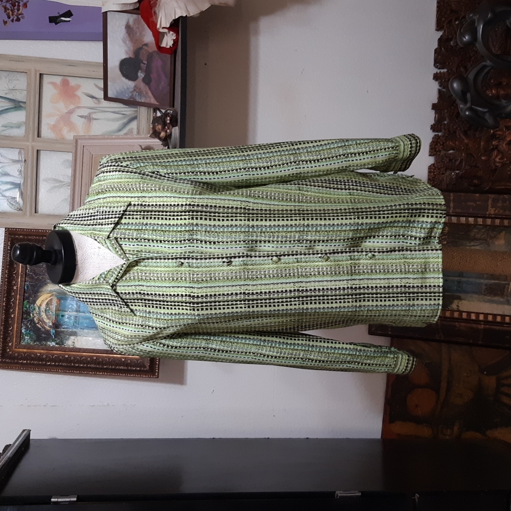 Womens Collared button up Blouse Green Black print long sleeve Sz Small MILANO